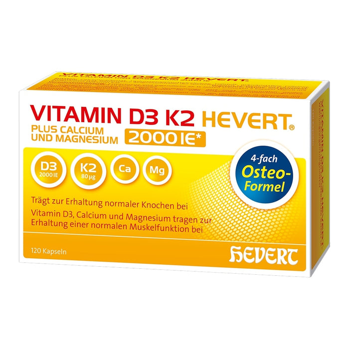 VITAMIN D3 K2 Hevert plus Ca Mg 2000 IE/2 Kapseln, 120 pc Capsules