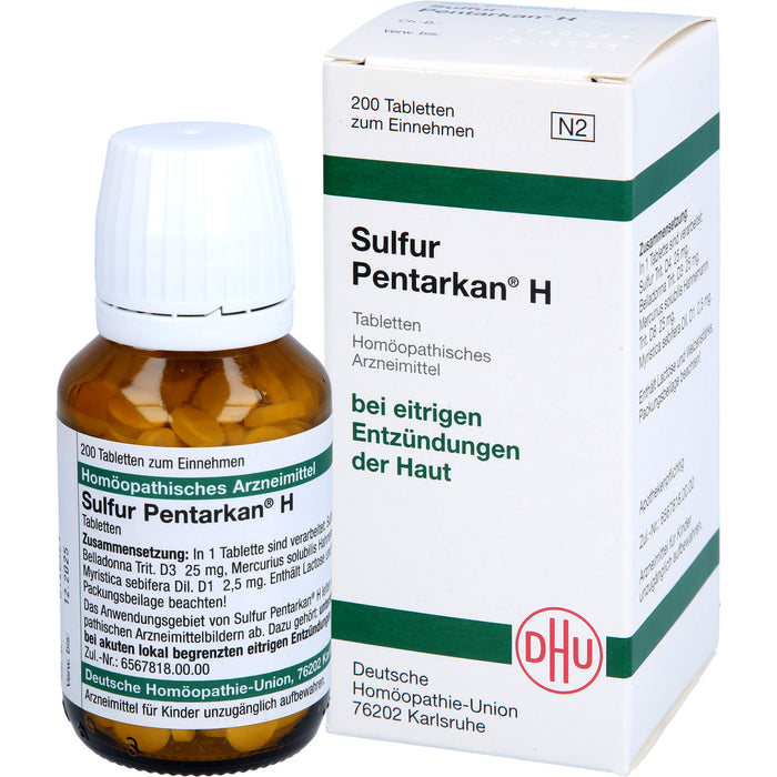 DHU Sulfur Pentarkan H Tabletten bei eitrigen Entzündungen der Haut, 200 pc Tablettes