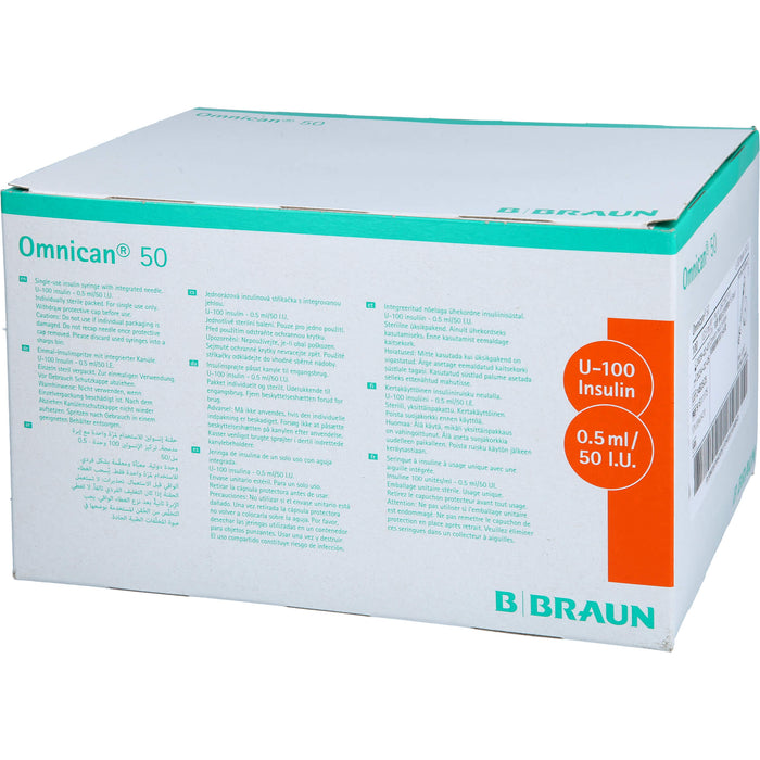 Omnican 50 0,5ml Insulinspritzen, 50 I.E. Nennvolumen, U-100 Insulin; 0,30x8mm, 100X1 St SRI