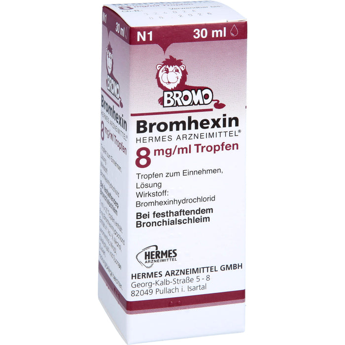 HERMES ARZNEIMITTEL Bromhexin 8 mg / ml Tropfen bei festhaftendem Bronchialschleim, 30 ml Lösung