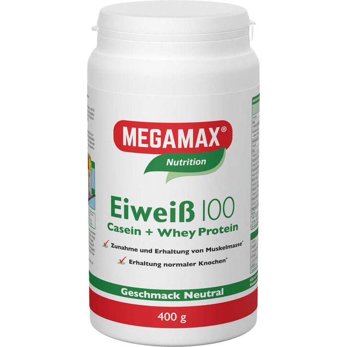 MEGAMAX Nutrition Eiweiß 100 Pulver Geschmack Neutral, 400 g Pulver