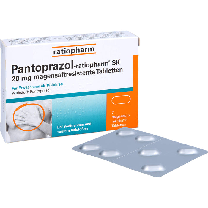 Pantoprazol-ratiopharm SK 20 mg Tabletten bei Sodbrennen, 7 St. Tabletten