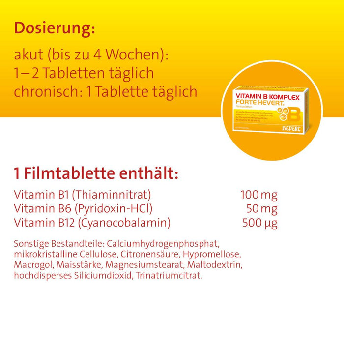 Vitamin B Komplex forte Hevert zur Therapie nachgewiesener Mangelzustände der Vitamine B1, B6 und B12, 100 St. Tabletten