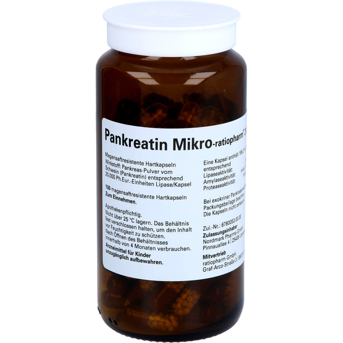 Pankreatin Mikro-ratiopharm 20 000 magensaftresistente Hartkapseln, 100 St. Kapseln