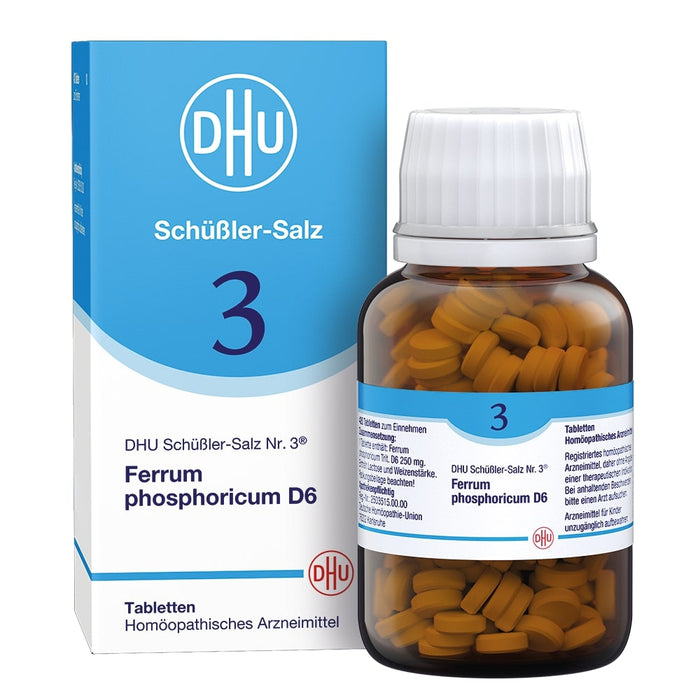 DHU Schüßler-Salz Nr. 3 Ferrum phosphoricum D6 – Das Mineralsalz des Immunsystems – das Original – umweltfreundlich im Arzneiglas, 420 pc Tablettes