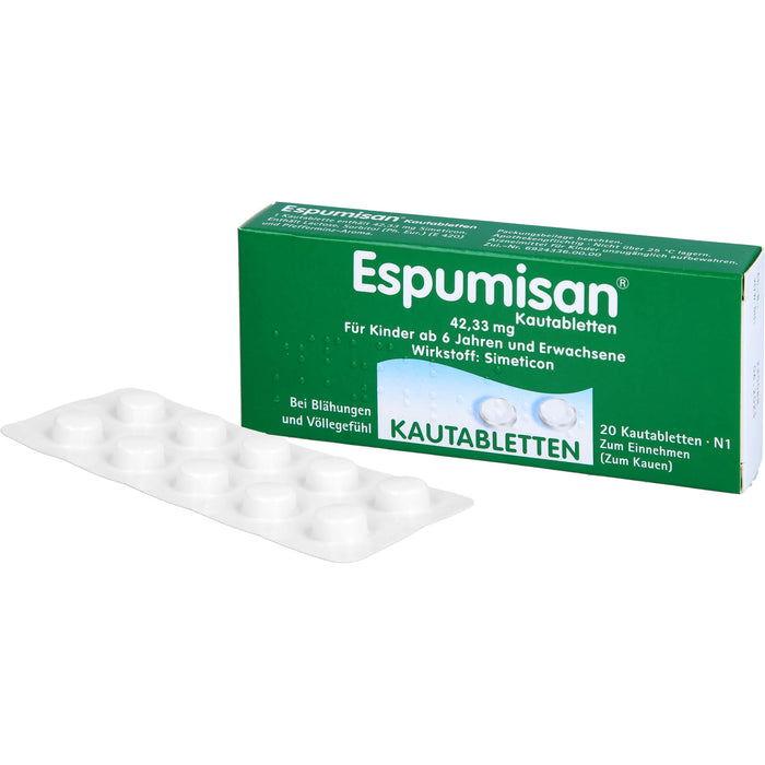 Espumisan 42,33 mg Kautabletten bei Blähungen und Völlegefühl, 20 pcs. Tablets