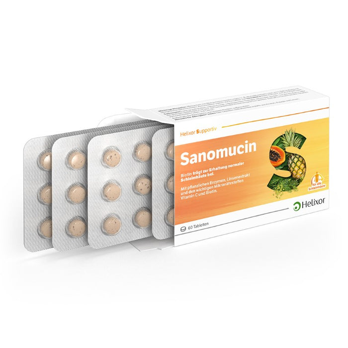 Helixor supportiv Sanomucin - mit pflanzlichen Enzymen, Linsenextrakt und den wichtigen Mikronährstoffen Vitamin C und Biotin, 60 pc Tablettes