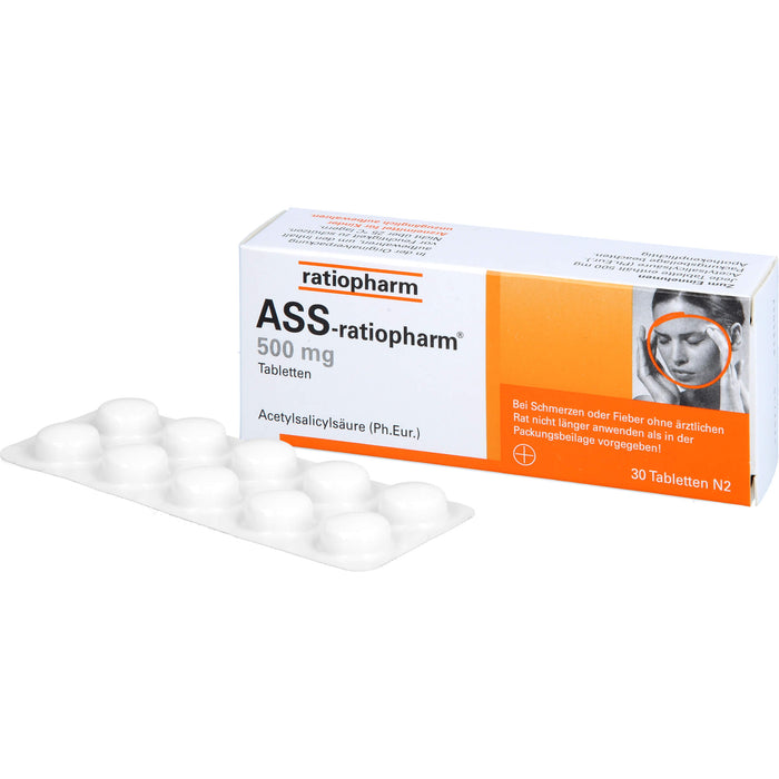 ASS-ratiopharm 500 mg Tabletten bei Schmerzen und Fieber, 30 pc Tablettes