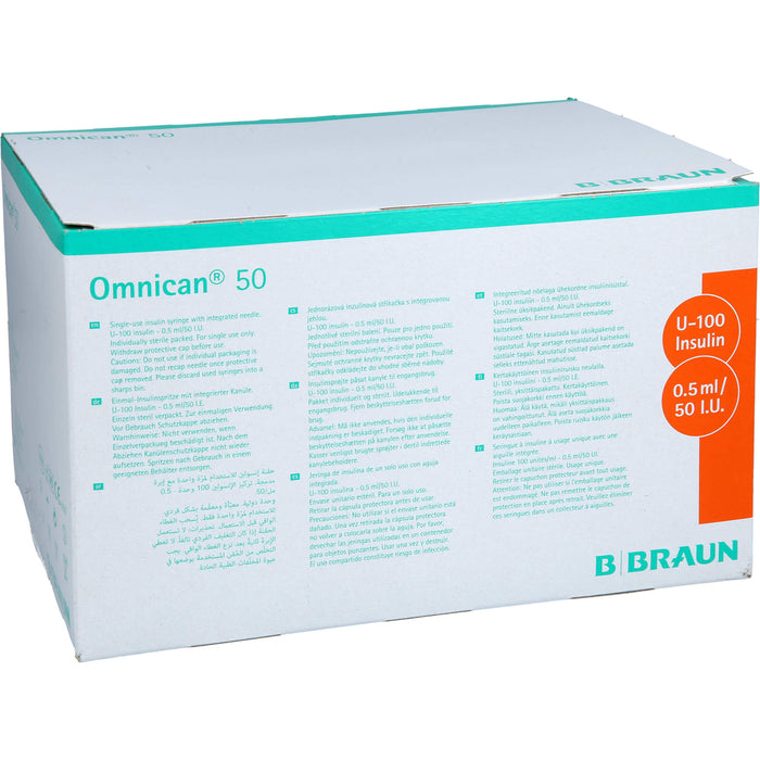 Omnican 50 0,5ml Insulinspritzen, 50 I.E. Nennvolumen, U-100 Insulin; 0,30x8mm, 100X1 St SRI