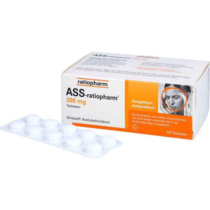 ASS-ratiopharm 300 mg Tabletten bei Schmerzen und Fieber, 100 pc Tablettes