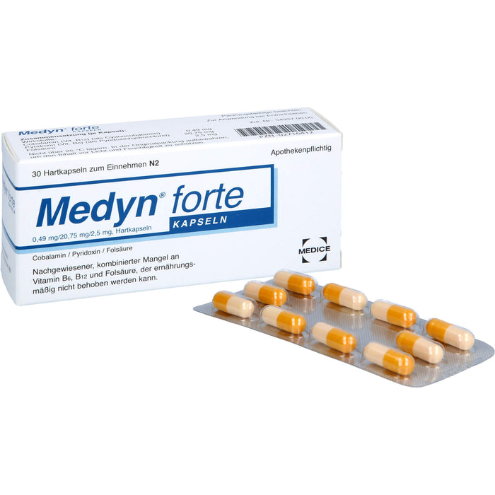 Medyn forte Kapseln bbei nachgewiesener, kombinierter Mangel an B6, B12 und Folsäure, 30 pcs. Capsules