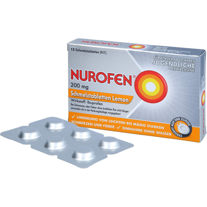 Nurofen Schmelztabletten Lemon bei Kopfschmerzen ab 6 Jahren 200mg, 12 pcs. Tablets