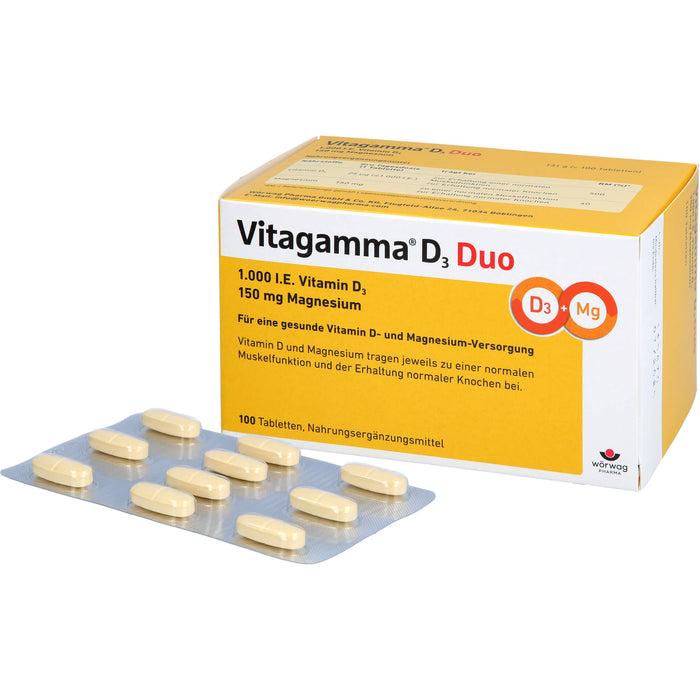 Vitagamma D3 Duo 1.000 I.E. Vitamin D3 150 mg Magnesium Tabletten, 100 pcs. Tablets