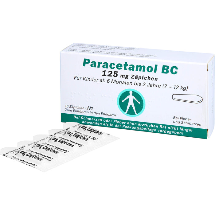 Paracetamol BC 125 mg Zäpfchen bei Fieber und Schmerzen, 10 St. Zäpfchen